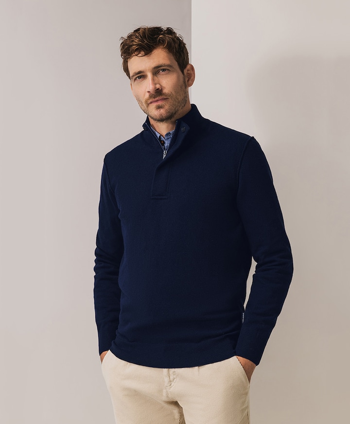 Heren trui met rits blauw