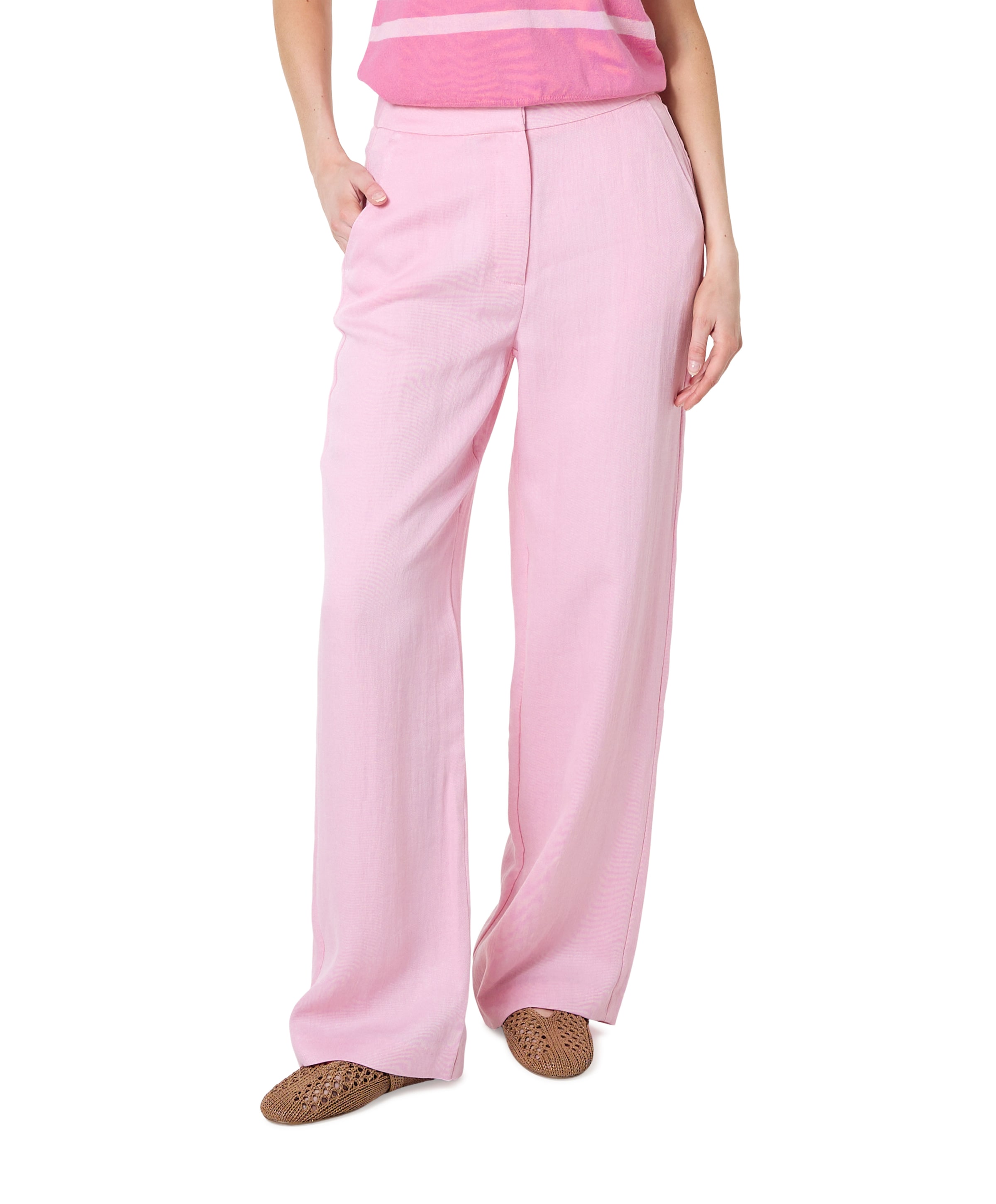 Twill wide dames broek roze
