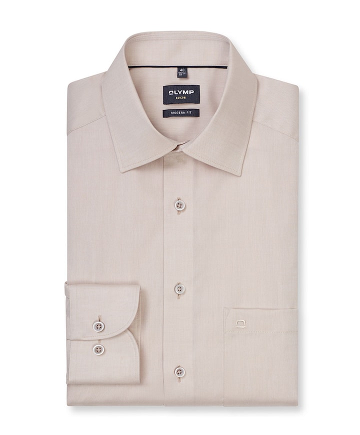 Heren overhemd lange mouw beige