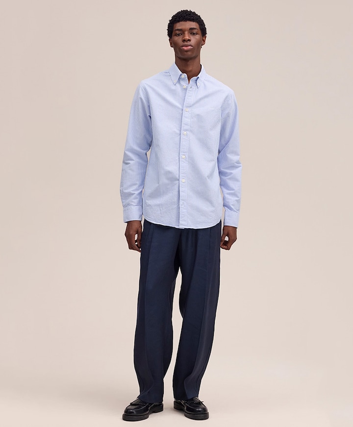 Heren overhemd lange mouw blauw