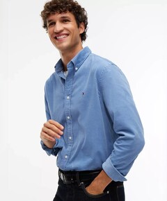 Heren overhemd lange mouw blauw