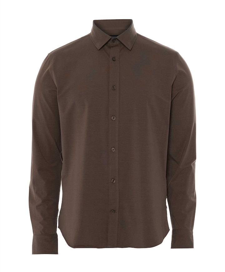 Heren overhemd lange mouw bruin