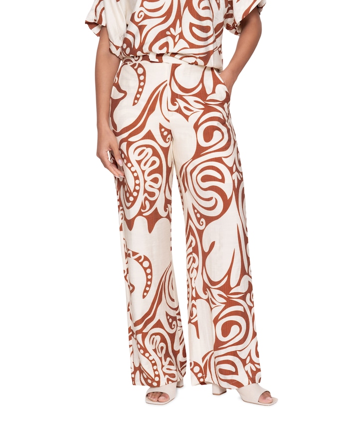 Bi-color dames broek bruin