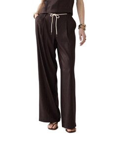 Linen blend dames broek bruin