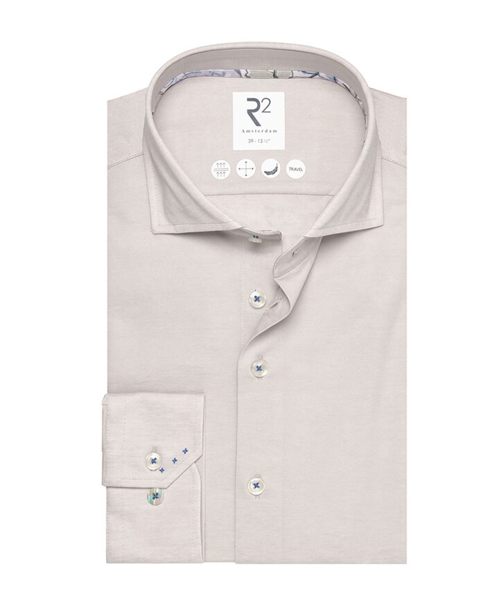 Heren overhemd lange mouw beige