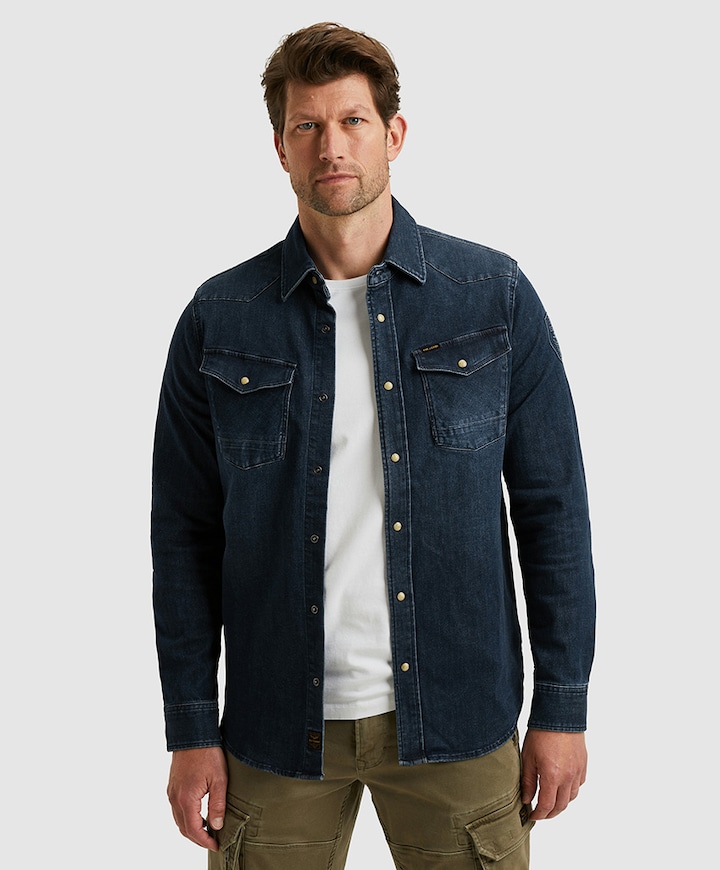 Heren overhemd lange mouw blauw