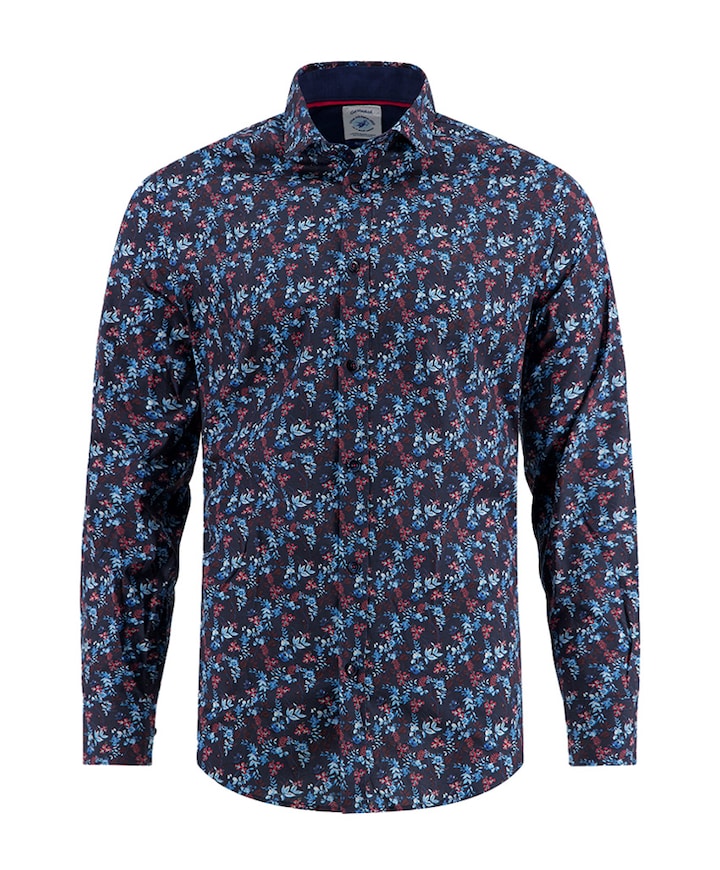 Heren overhemd lange mouw blauw