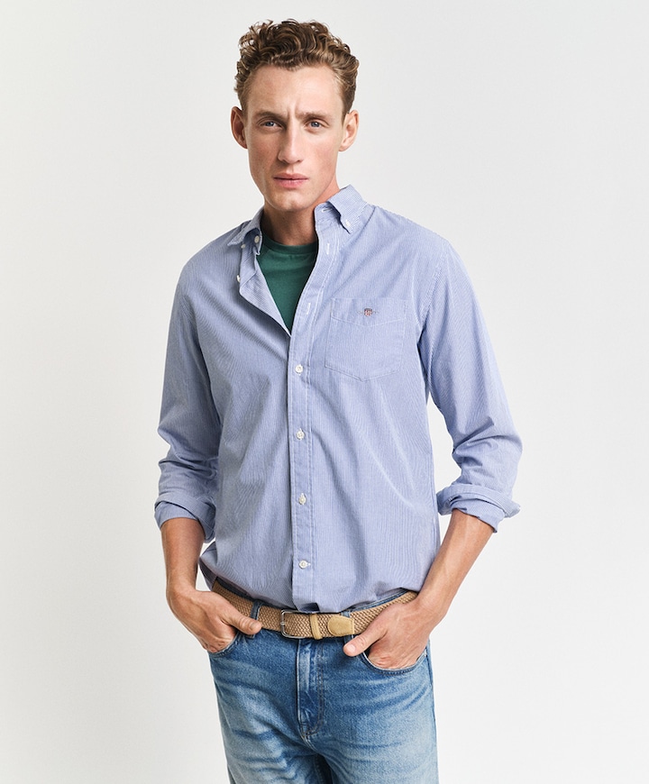 Heren overhemd lange mouw blauw