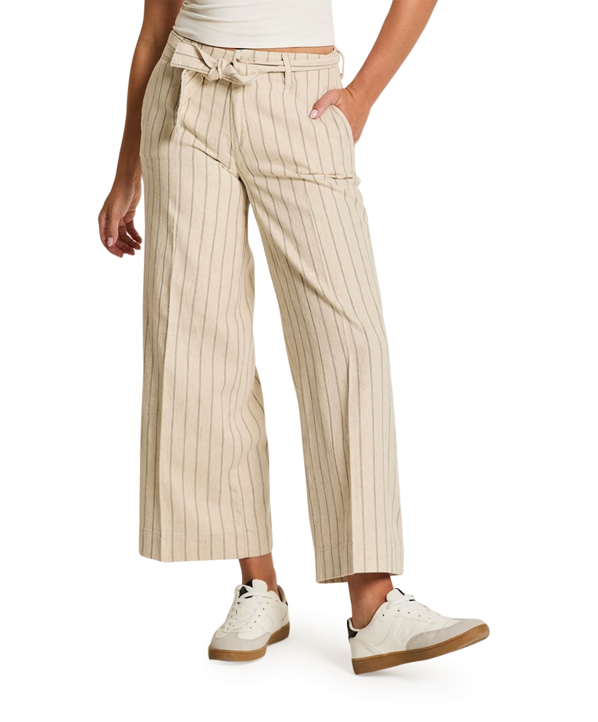 Cloe (Belt) - Striped Linen - S17 - dames broek blauw