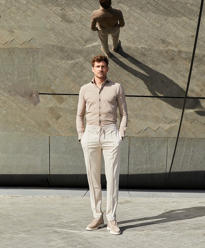 Heren overhemd extra lange mouw bruin