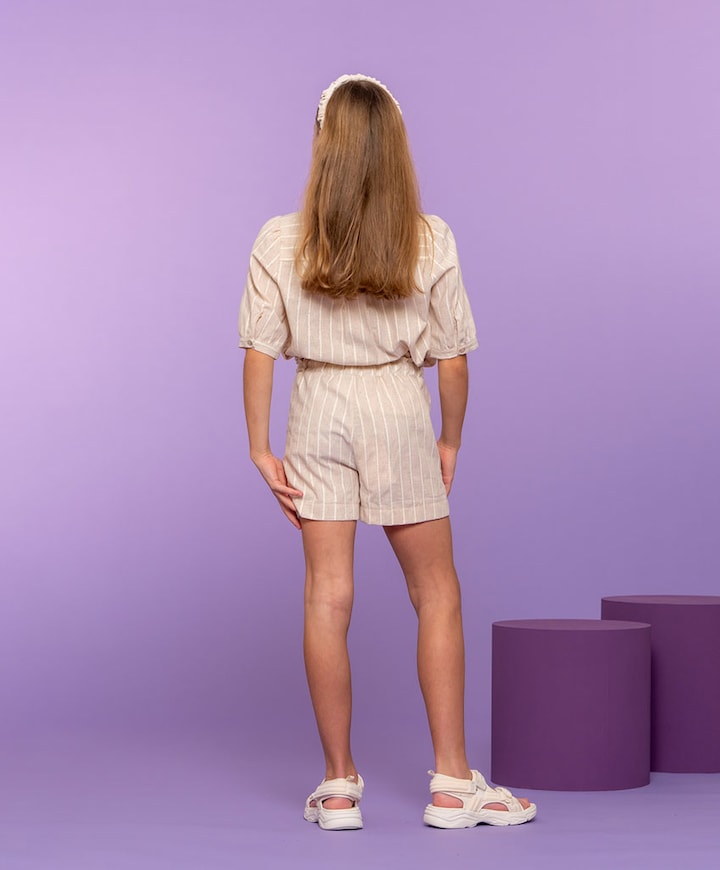 lurex stripe meisjes korte broek ecru