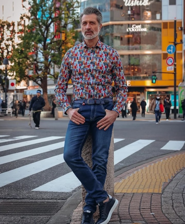 Heren overhemd lange mouw multicolor