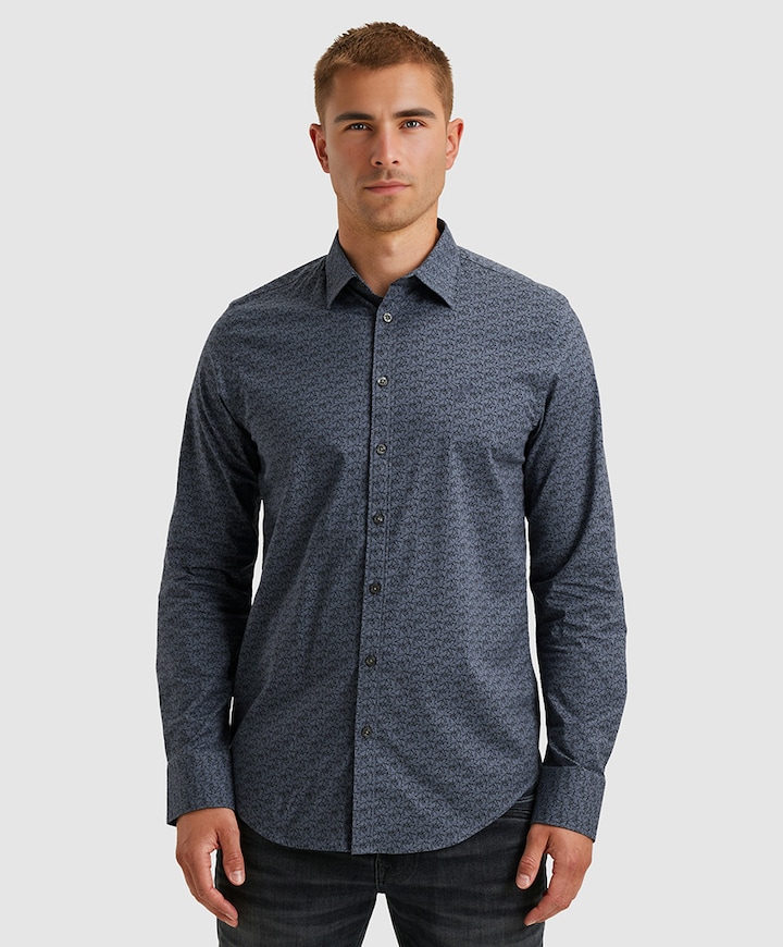 Heren overhemd lange mouw blauw