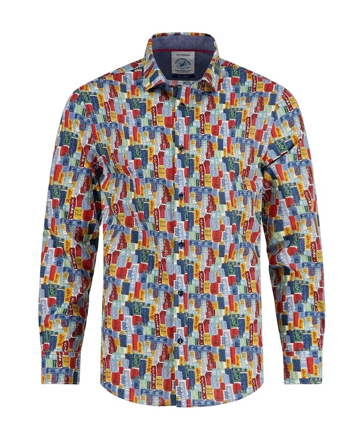 Heren overhemd lange mouw multicolor