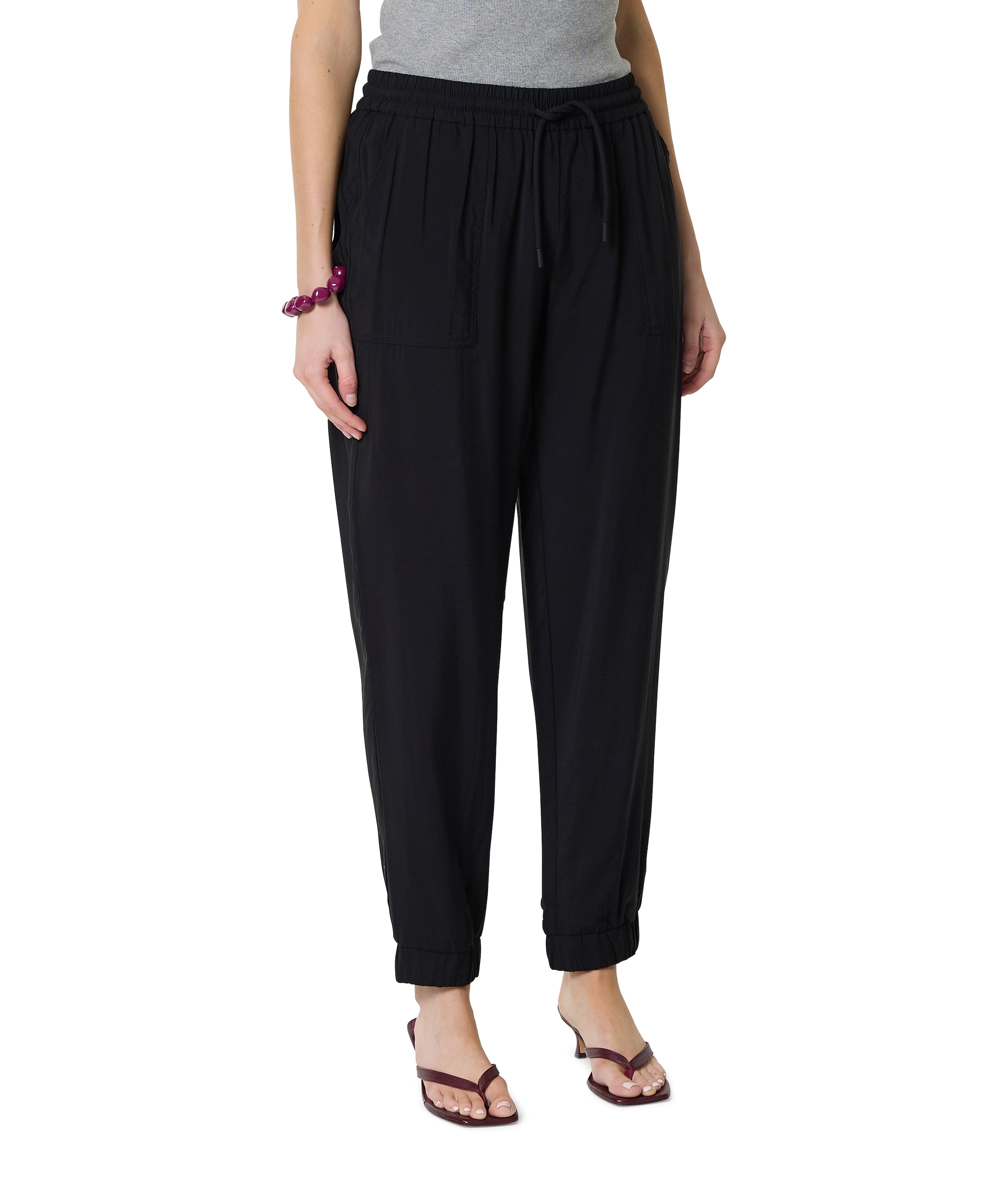 Crinkle modal dames broek zwart