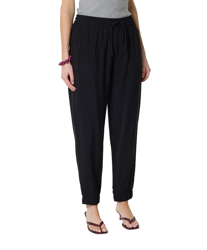 Crinkle modal dames broek zwart