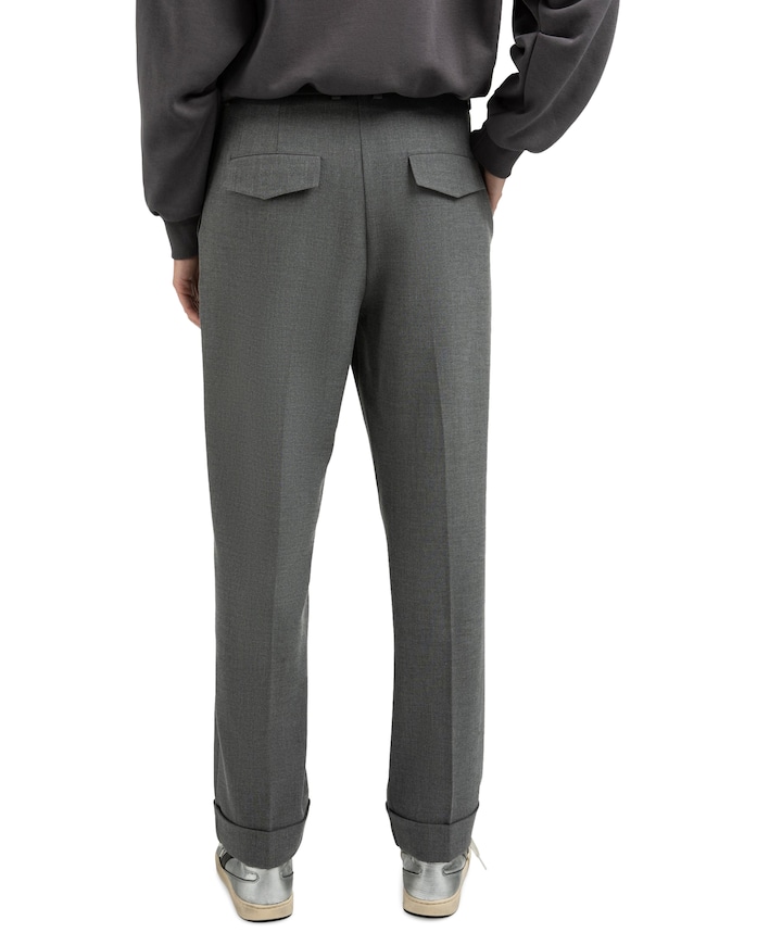 Woven high waist straight fit broek grijs