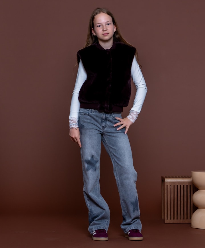 wide leg stars meisjes jeans grijs