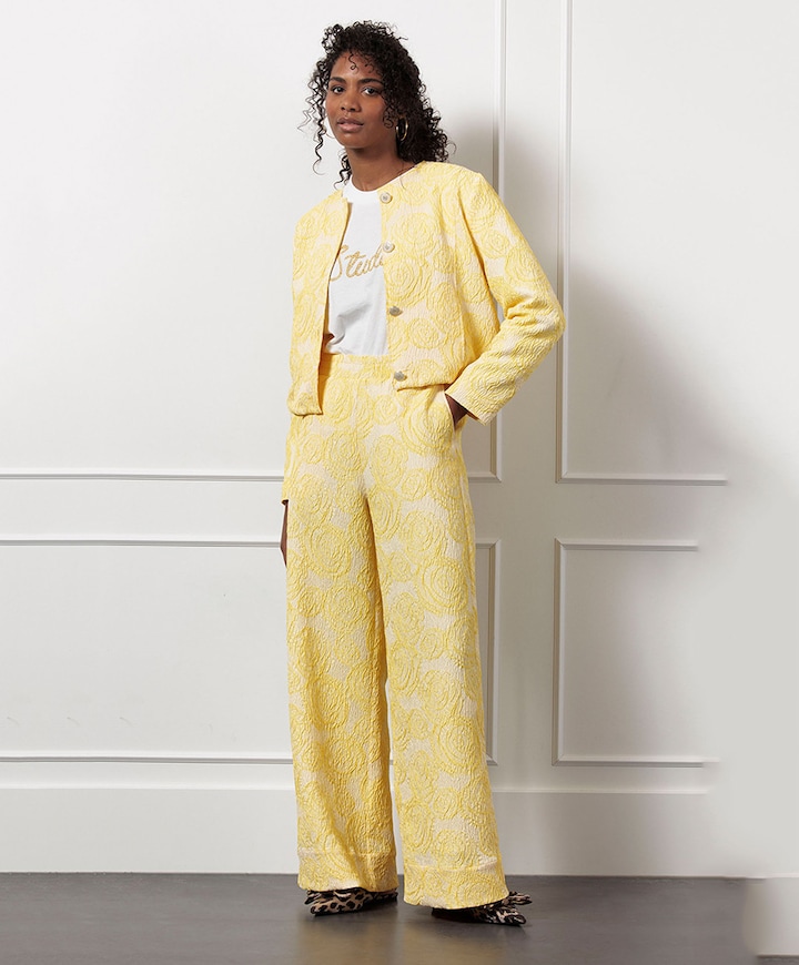 Alba jacquard broek geel