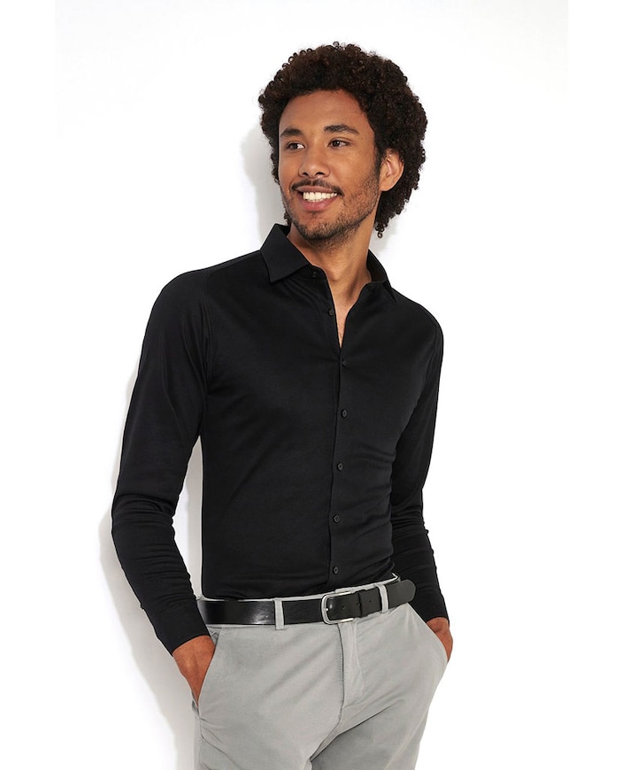 Heren overhemd lange mouw zwart