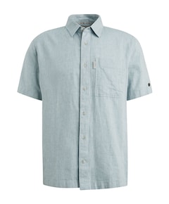 Heren overhemd korte mouw blauw