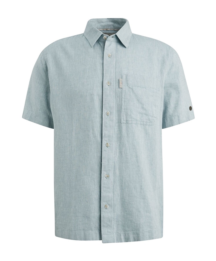 Heren overhemd korte mouw blauw