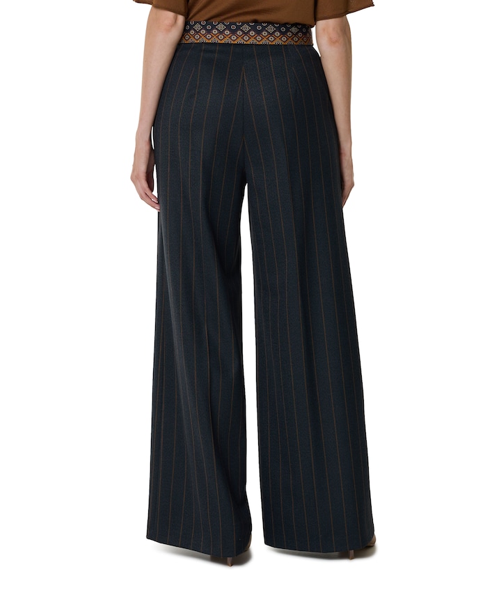 gestreept-ceintuur dames pantalon blauw