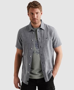 Heren overhemd korte mouw blauw