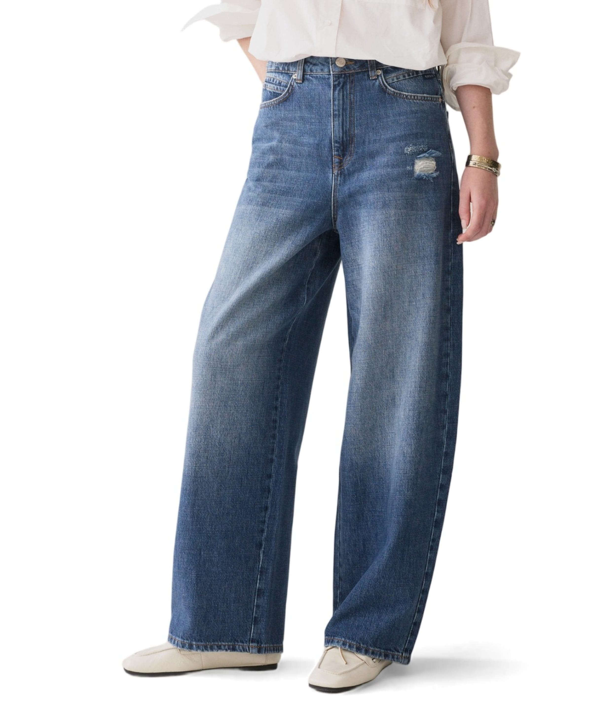 Loose fit Mid weight cotton dames jeans blauw