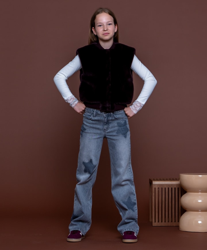 wide leg stars meisjes jeans grijs
