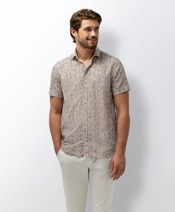 Heren overhemd korte mouw beige