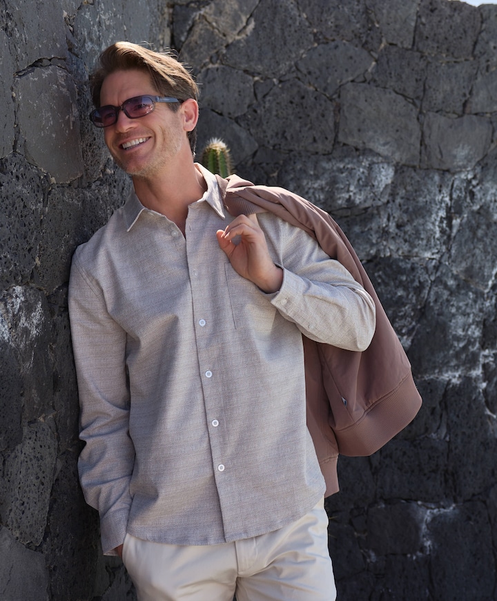 Heren overhemd lange mouw beige