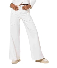 katoen effen broderie dames broek ecru