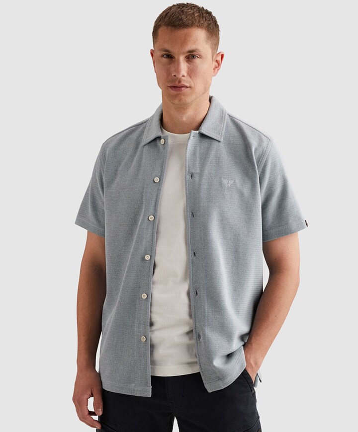 Heren overhemd korte mouw blauw