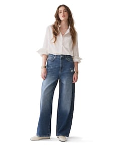 Loose fit Mid weight cotton dames jeans blauw