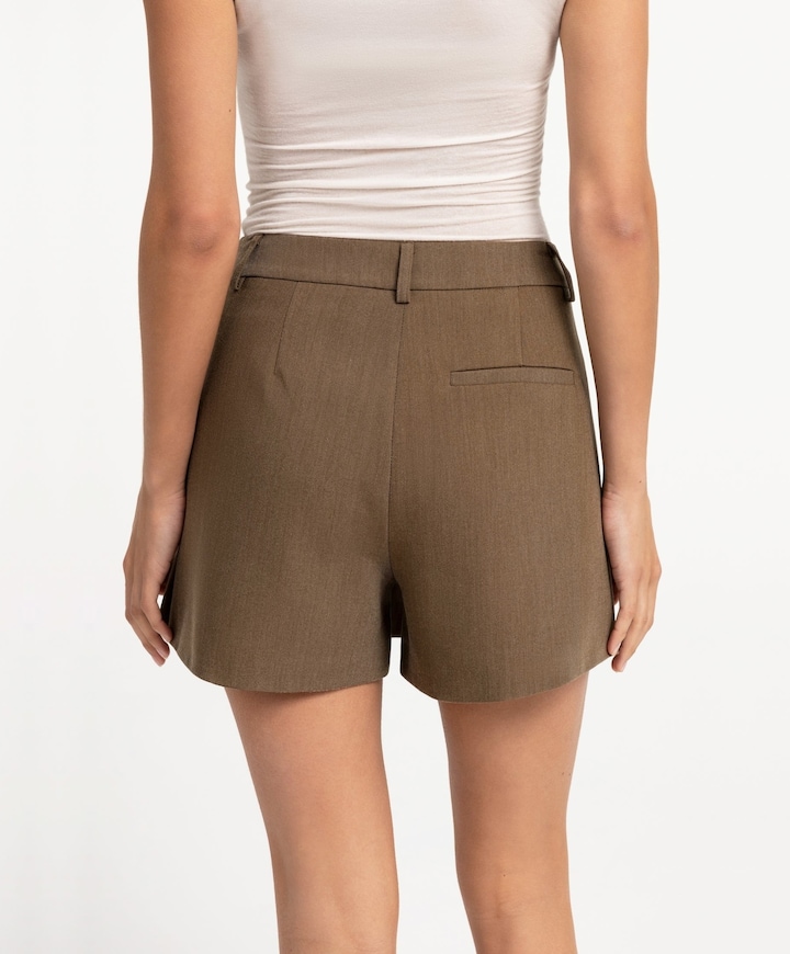 Geweven met plooien dames skort bruin