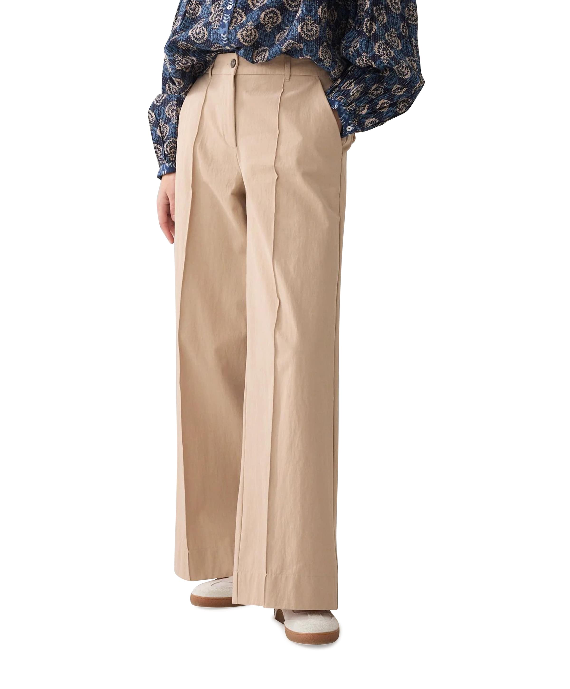 Trousers wide leg Cotton blend with approx 82cm in dames broek beige