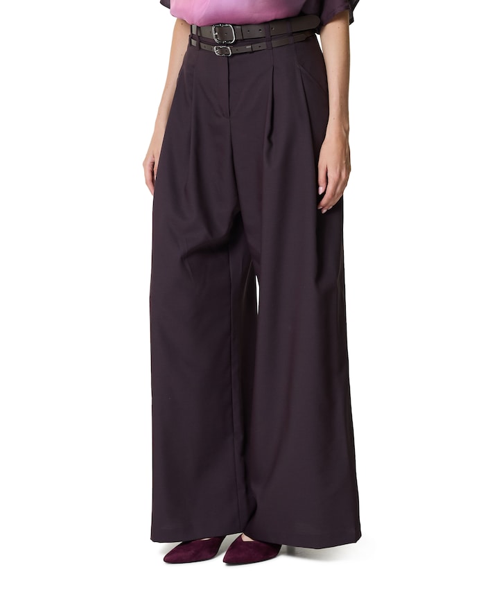 wol mix-effen-plooi dames pantalon paars
