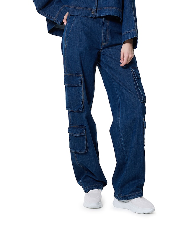 DelinaCC pocket long denim pant jeans blauw