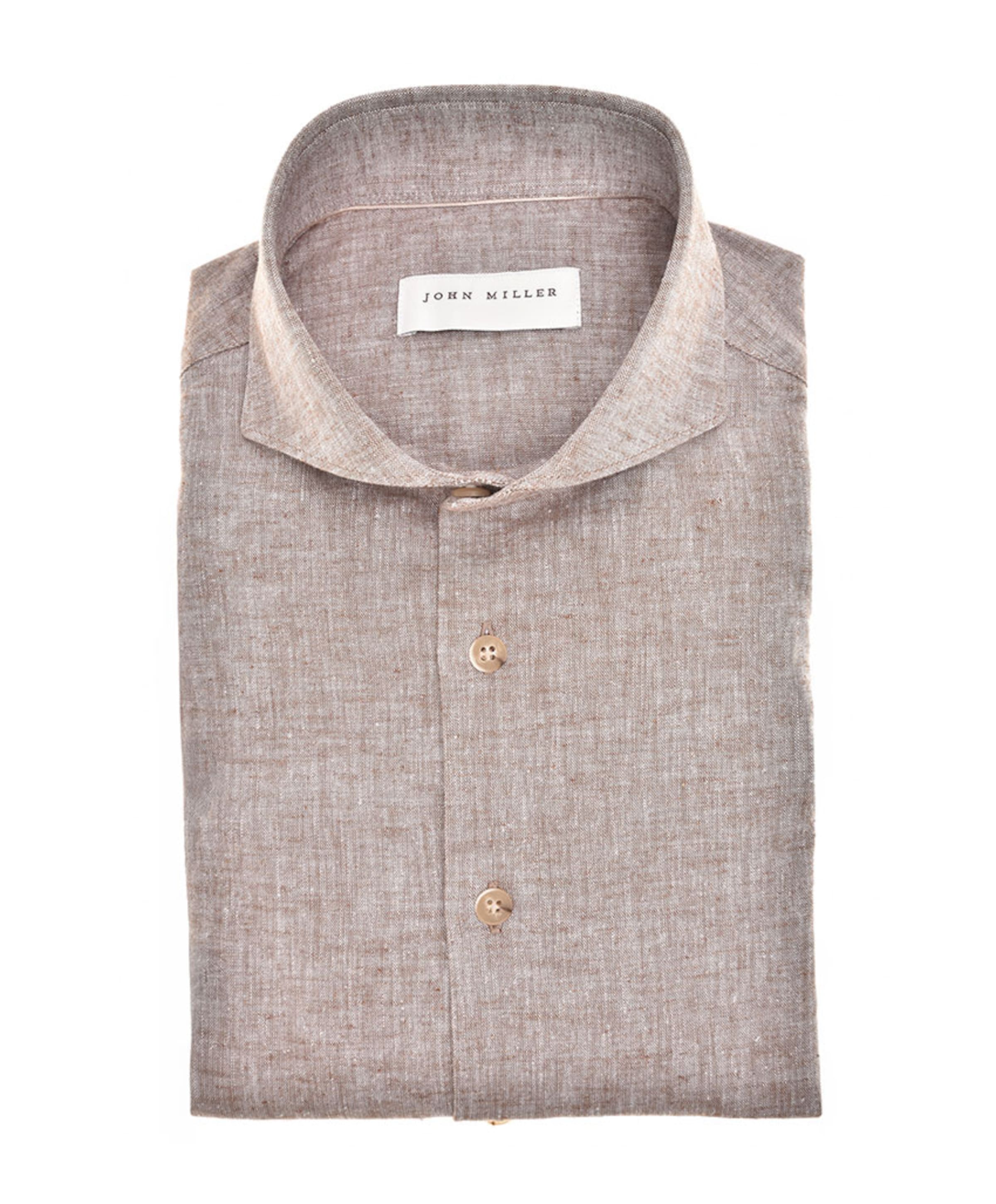 Heren overhemd lange mouw bruin