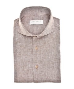 Heren overhemd lange mouw bruin