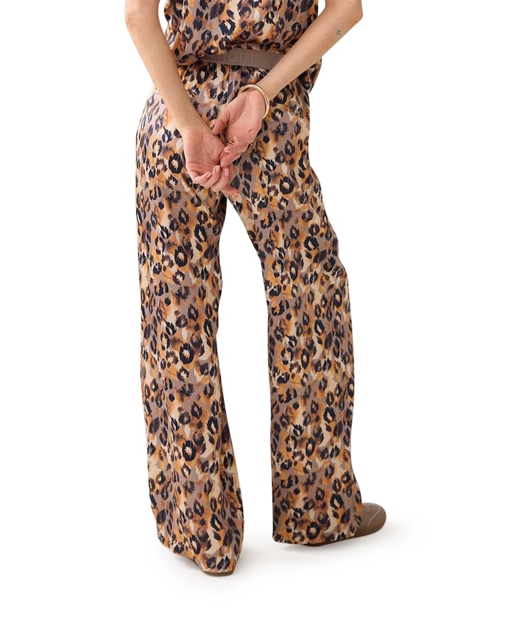 Multi coloured animal broek beige