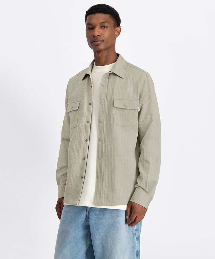 Heren overhemd lange mouw beige