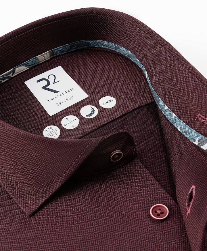Heren overhemd lange mouw bordeaux
