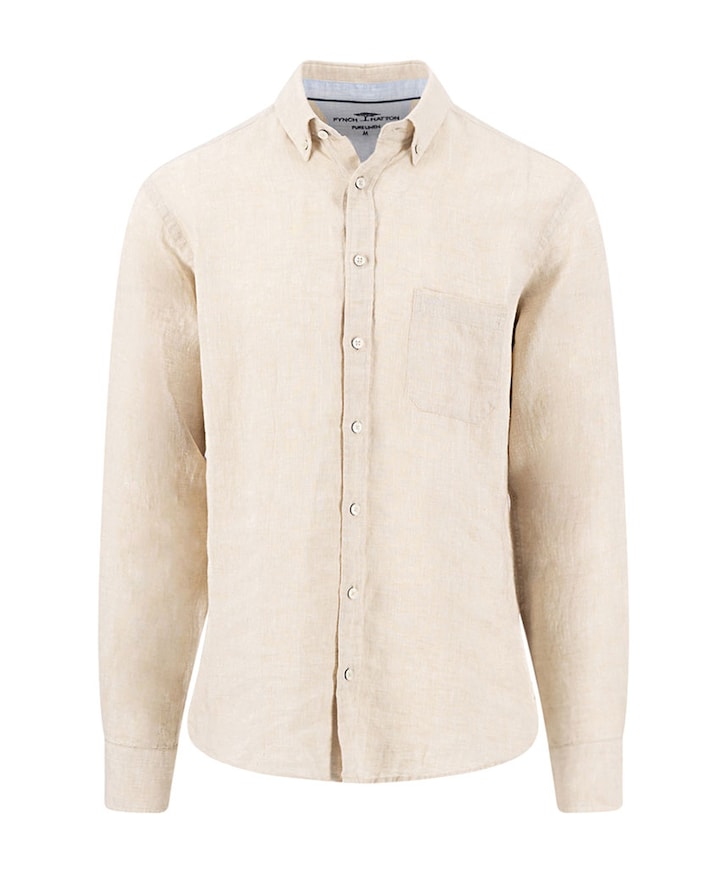 Heren overhemd lange mouw beige