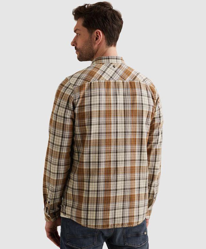 Heren overhemd lange mouw bruin