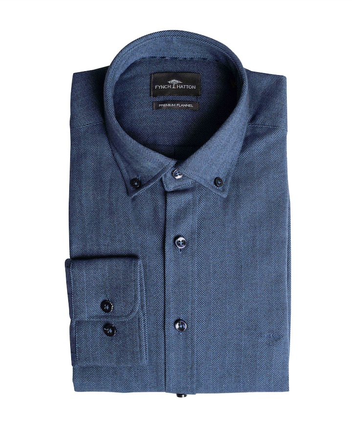 Heren overhemd lange mouw blauw