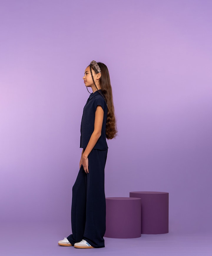 Pants crinckle meisjes broek blauw