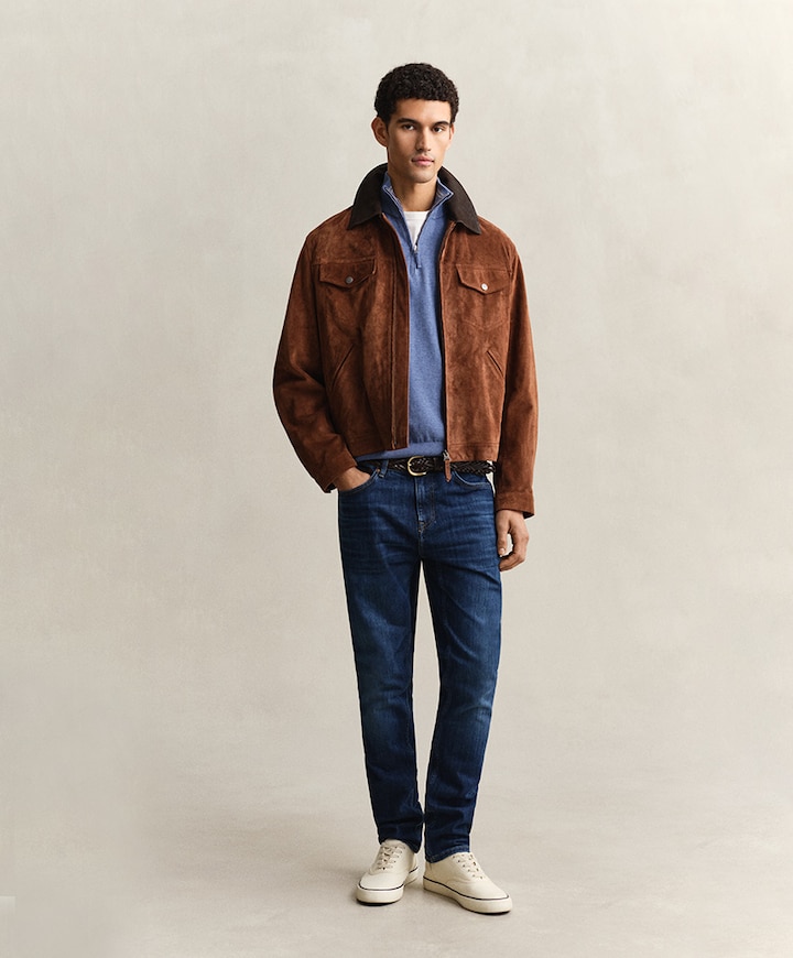 Heren trui met rits blauw