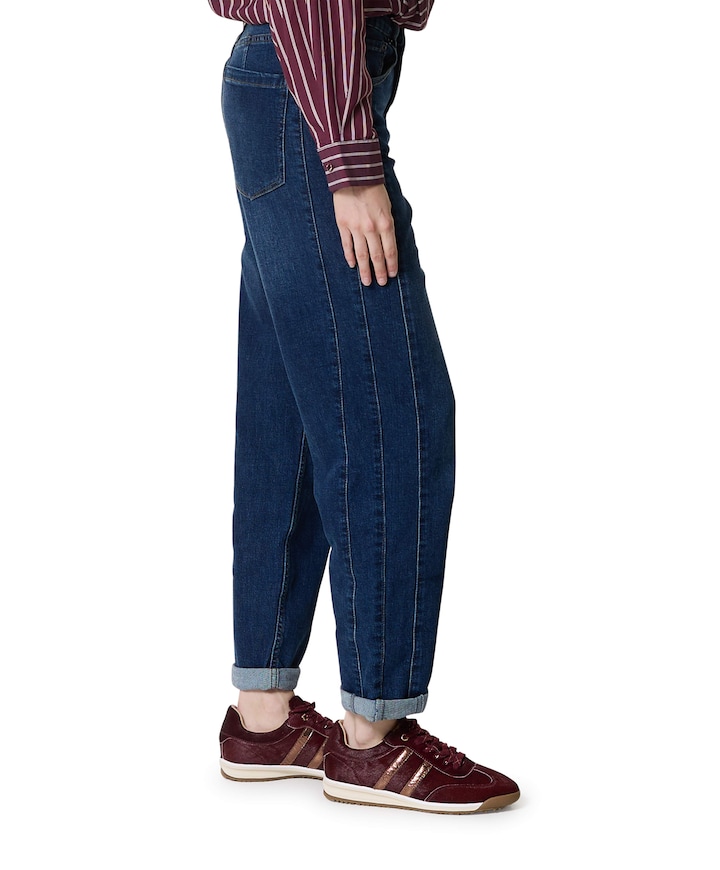 Caitlina side patch dark stone dames jeans blauw